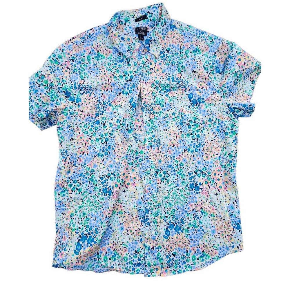 J. Crew Men's Floral Button Down Shirt Slim Fit Cotton Stretch Size Large